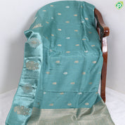 Sea Green With Gold Zari Flower Butta Design Satin Fancy Saree