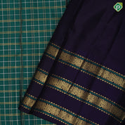 Emarald green silver and gold zari thick zari kattam Indigo blue gold zari with thread work three lines border vintage silk saree