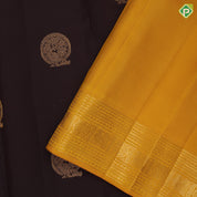 Chocolate brown  gold zari peacock design  mustard yellow peacock chakaram border design traditional silk saree