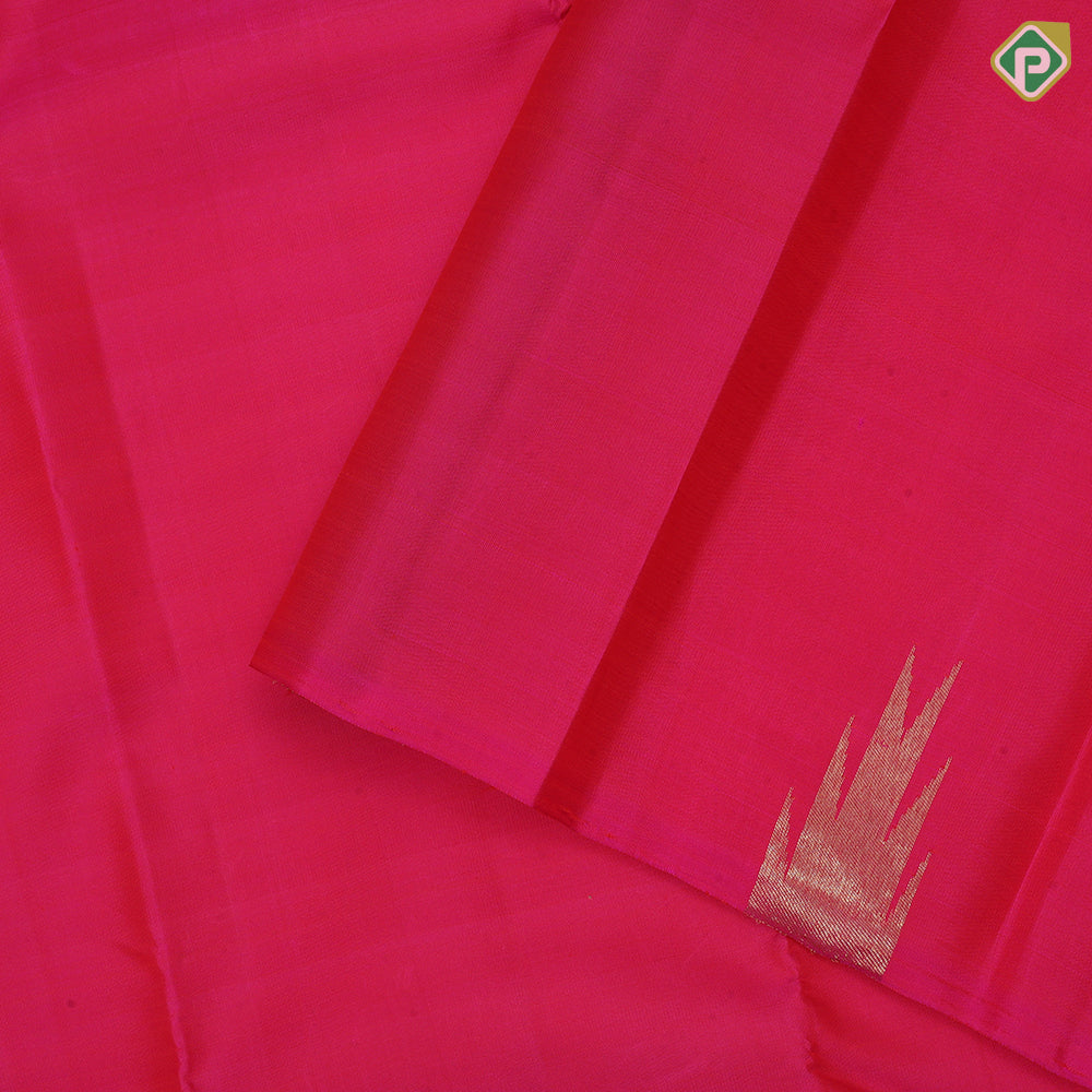 Rose pink full body plain gold self gold zari temple border traditional silk saree