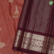 Rust orange tissue weave sparrow butta design contrast maroon gold zari rangoli mid border traditional silk saree