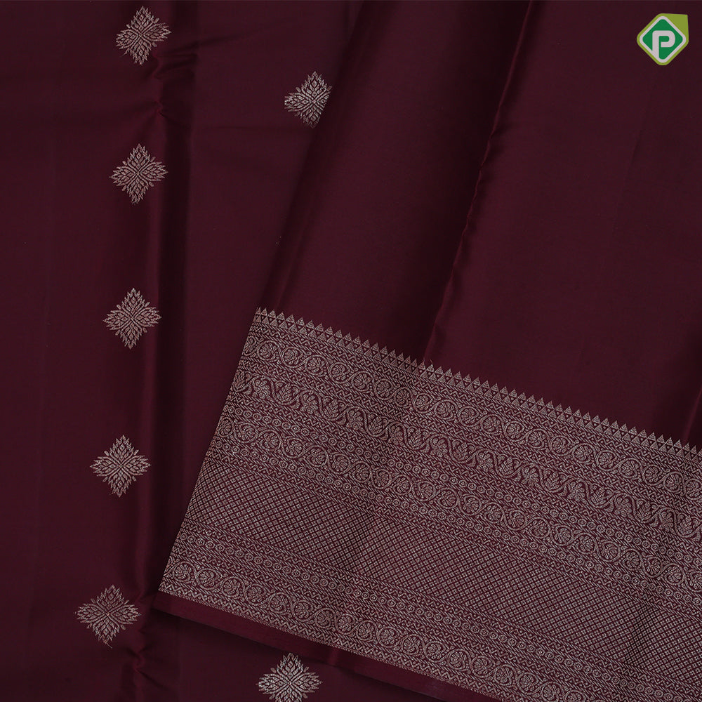 beetroot maroon neem zari flower butta design self zari multi design lines border traditional silk saree