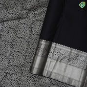 Black Colour Grand Silver Zari Floral Design Self Colour Mango Design Border Luxury Black Silk Saree
