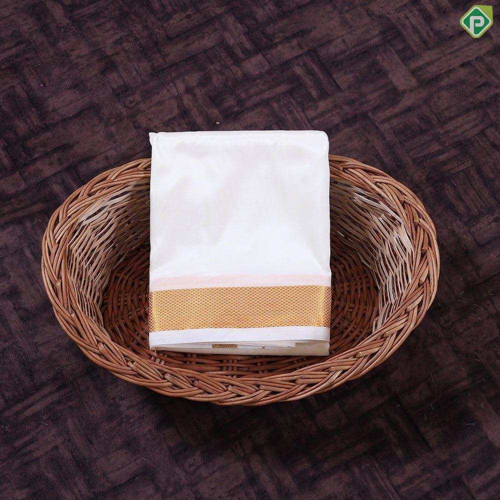 Cream White Gold Zari Border 8 Muzham 80Kuligai Asha Silk Dhoti