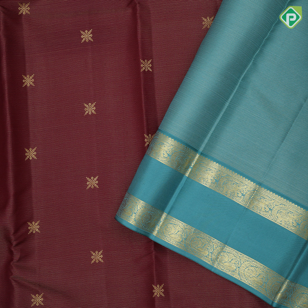 Red Brown Gold Zari Vairaoosi Small Motif Rama Green Elephant Peacock Border Design Traditional Silk Saree