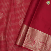 Cherry red gold zari micro checks and butta self gold zari peacock butta border Art silk saree