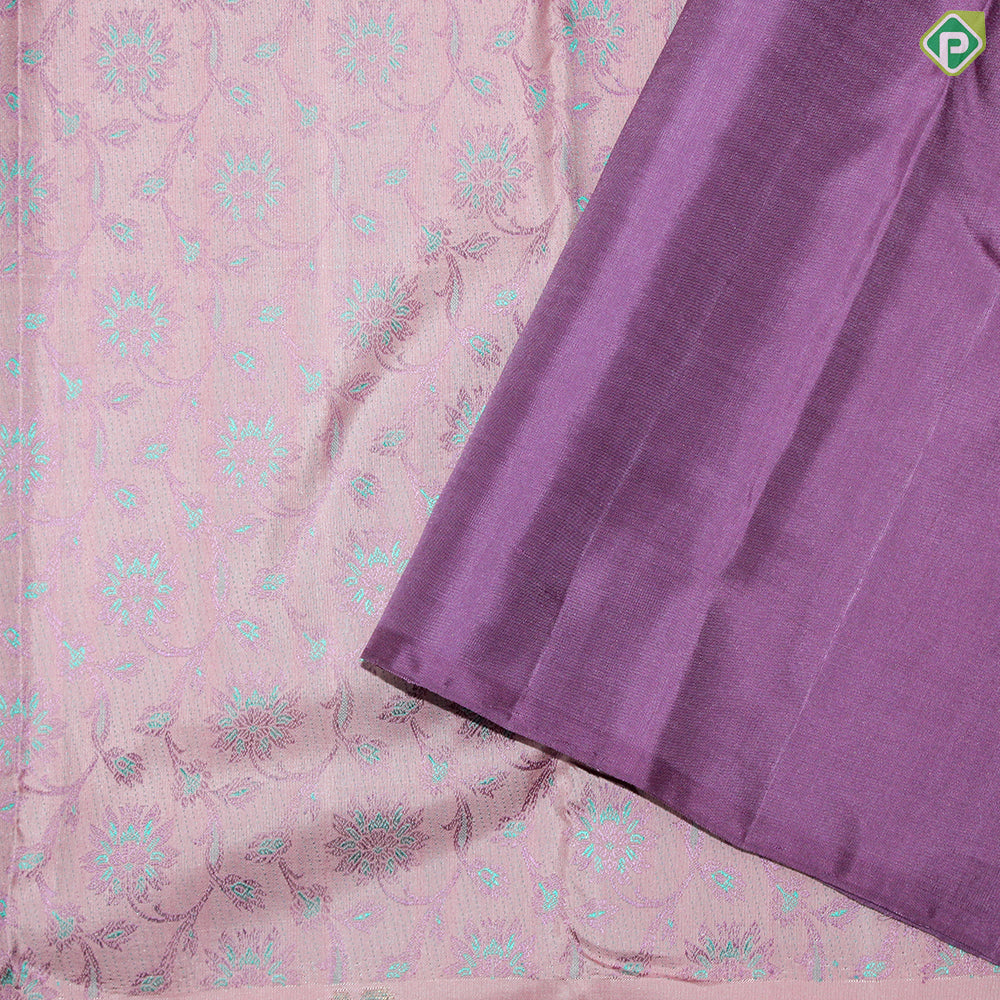 Peach Pink Flower Punch Thread work  Design Gold Zari With Self Color Border Trendy Silk Saree
