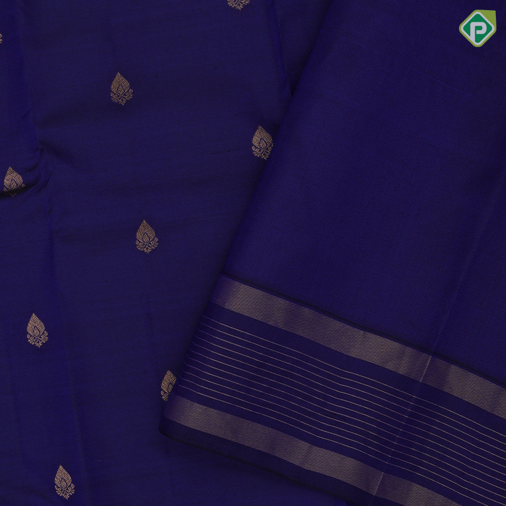 Navy Blue Gold Zari Small Motif Design Self Colour Zari Lines Border Design Traditional Silk Saree
