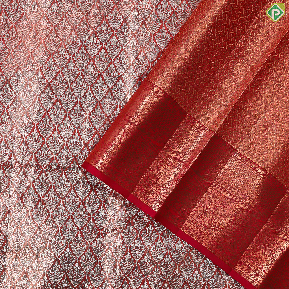 Magenta Copper With Silver Zari Fancy Flower Organized Rangoli Design Border Grand Tissue Silk Saree