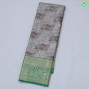 Orangish pink silver zari painting design rexona green gold zari flower butta border tissue art silk saree