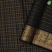 Black colour Gold Zari Checked Design Self Colour Elephant Horse Floral Border Design Luxury Black Silk Saree