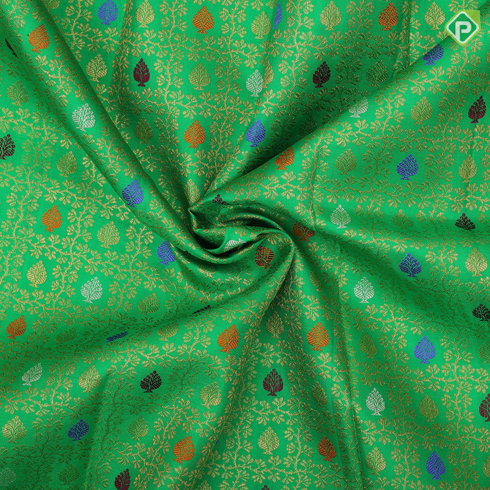 Forest green gold zari multi color leaf thread butta Blue gold zari fancy border pattu paavadai lehanka