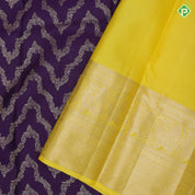 Blue silver gold zari necklace grand bridal design contrast Lemon yellow silver gold zari border grand silk saree