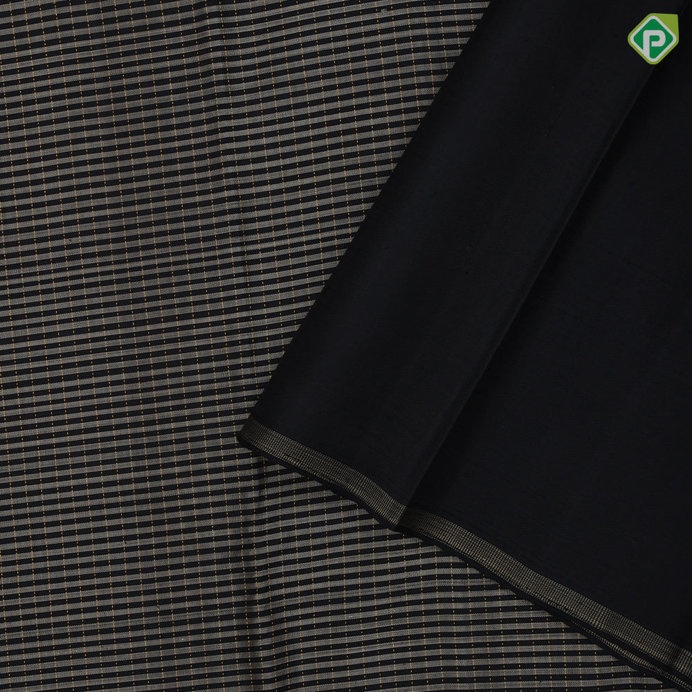 Black with sandal checks and stripes design borderless edge border Luxury black silk saree