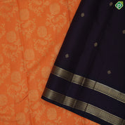Dark orange gold zari grand flower design grape brown gold zari double line border exclusive bridal silk saree