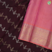 Brown Colour Gold Silver Zari Floral Design Baby Pink Peacock Border Design Trending Fancy Silk Saree