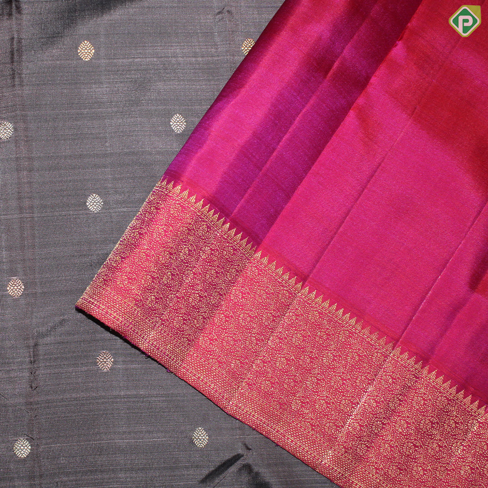 Chocolate Brown Gold Zari Small Motif With Multi color Border Traditional Silk Saree