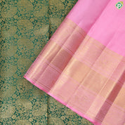 Dark green mango butta contrast light pink with gold zari mid bavanji border grand brocade bridal silk saree