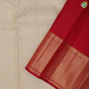 Cream White Gold Zari Peacock Charam Gandaberunda Design Chilly Red Ruthracham Leaf Border Design Wedding Silk Saree