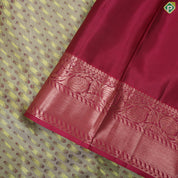 Marble blue pink combined cross bars design pink copper zari rangoli border trendy silk saree