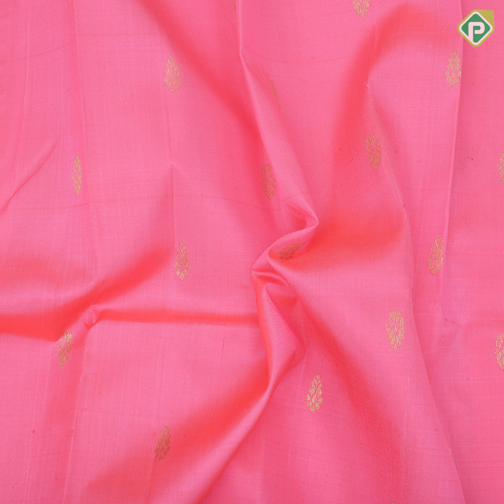 pale pink gold zari fancy butta orange gold zari diamond design one side border silk saree