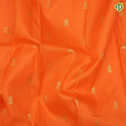 Dark orange gold zari fancy flower butta green red gold zari big diamond design one side border silk saree