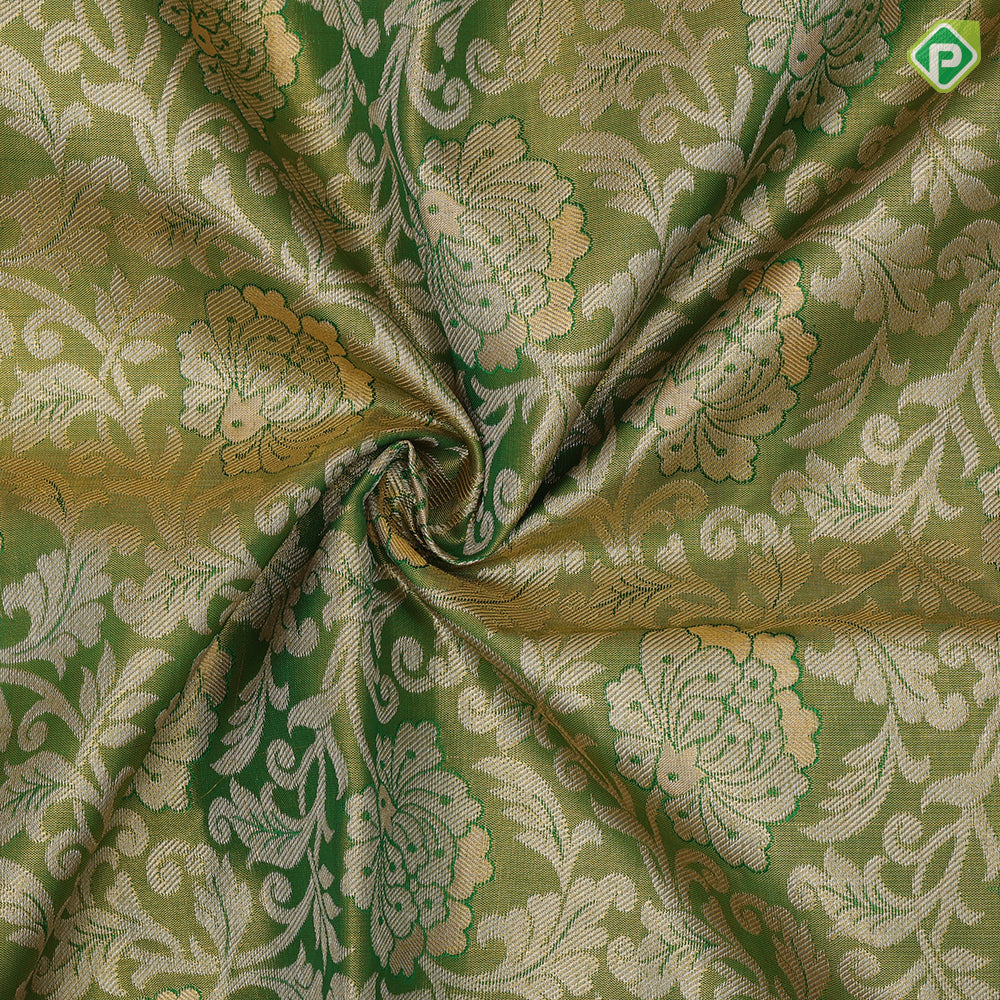 Goldish green zari by zari tissue design pink gold zari diamond design border pattu paavadai lehanka