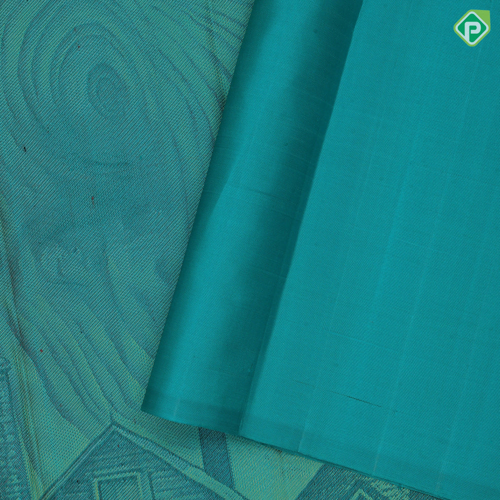 Sea blue base art work inspired design self Netherlands street concept border signature edition silk saree