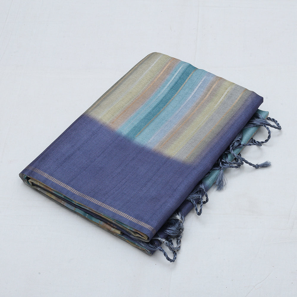 Multi color bars design self plain border fancy cotton saree