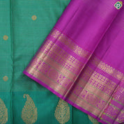 Spanish Green gold vairaoosi rudraksham butta design purple gold zari mango padded border traditional silk saree