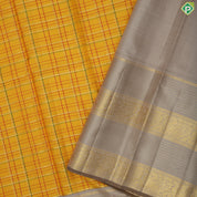 Mustard Yellow Gold Zari Check Design Cream Colour Peacock Border Design Traditional Silk Saree
