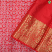 Chilly red white thread work embossed design Rani red with gold zari flower pot border trendy silk saree