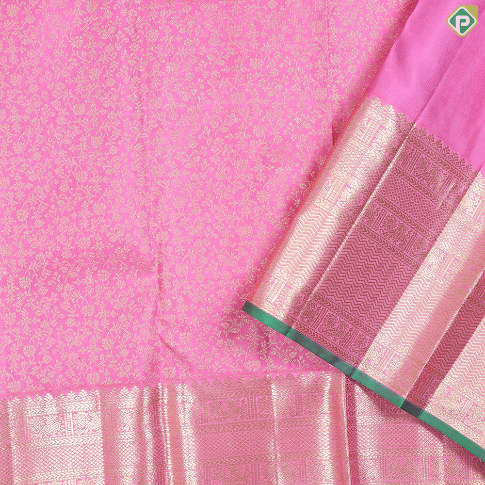 Light Pink With Gold Zari Body Design Self Colour With Green Edge Border Grand Silk Saree