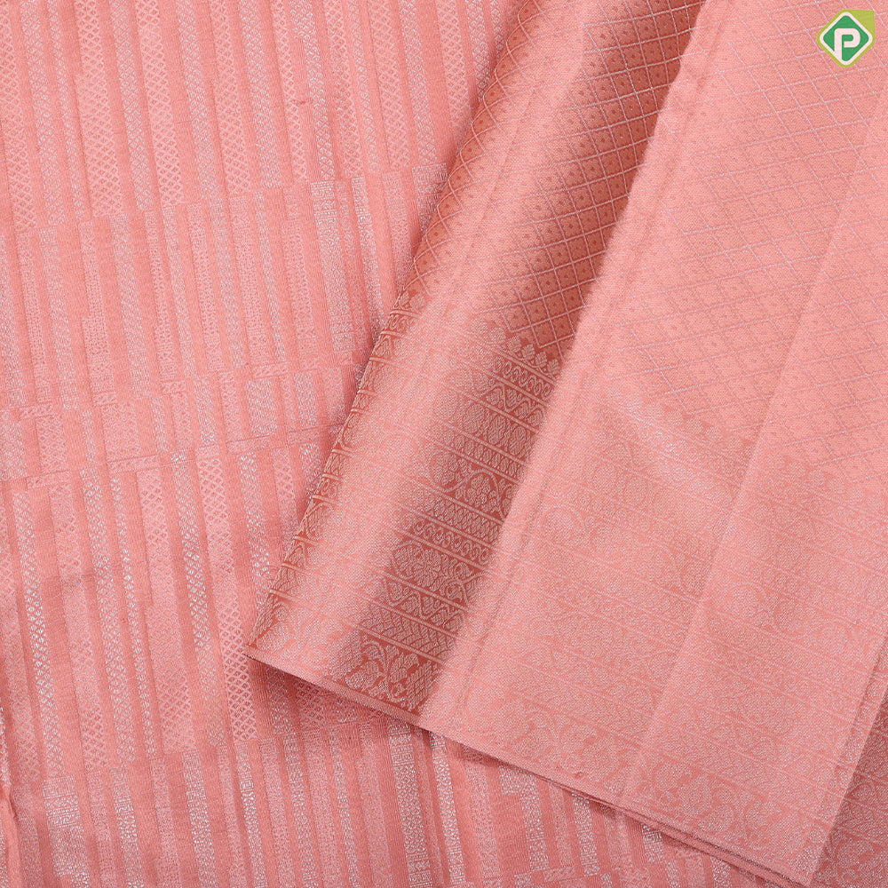 Onion pink silver antique zari pillars stripes design self silver zari rangoli multi line border trendy silk saree