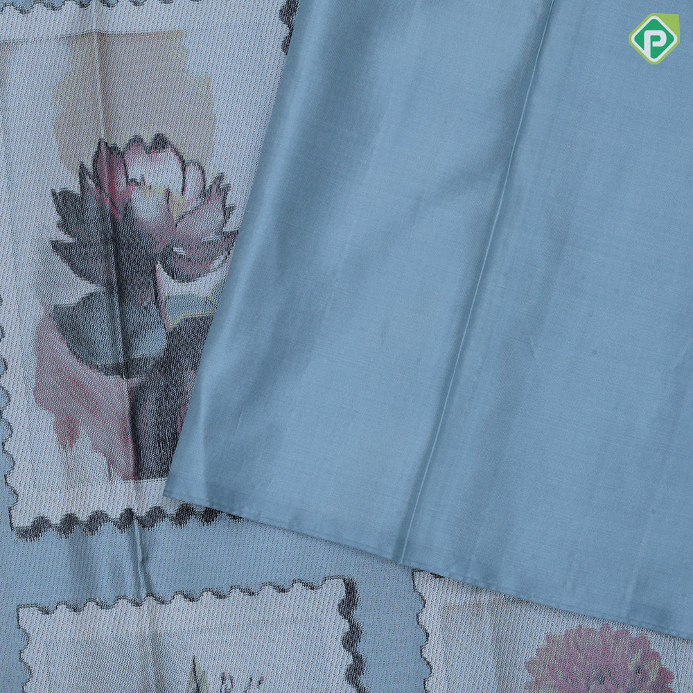 Iron grey flowers frame weaved design borderless signature edition silk saree