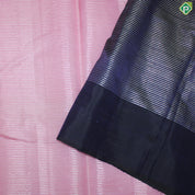 Baby Pink Silver Zari Velthari Lines Contrast Grape Brown Gold Zari Border Traditional Silk Saree