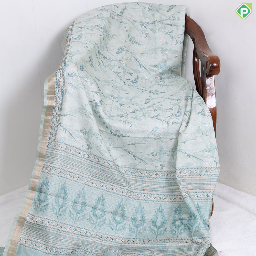 Eliche Green with Plant leaves zari dots fancy cotton saree