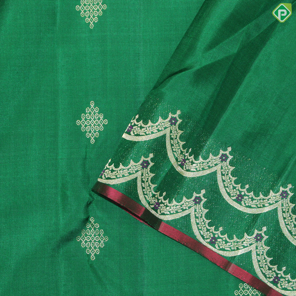 Green Gold Zari Rangoli Motif With Self Color Turning C Type Meena Work Border  Trendy Silk Saree