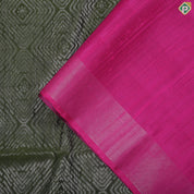 Pickle green silver zari big squares design self pink edge border soft silk saree