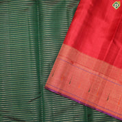 Bottle Green Gold Zari Lines With Red Color Border Traditional Silk Saree