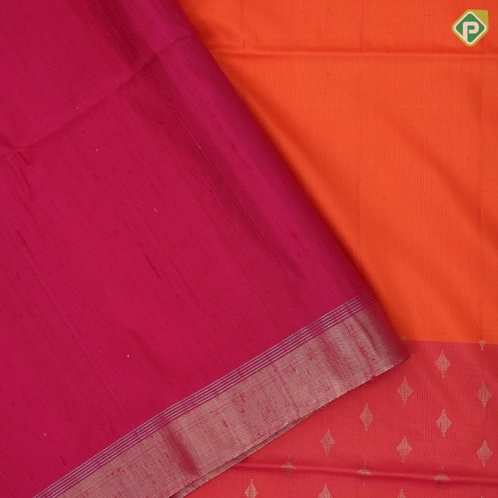 Rani pink honey orange gold zari butta grand design pallu gold zari border soft silk saree