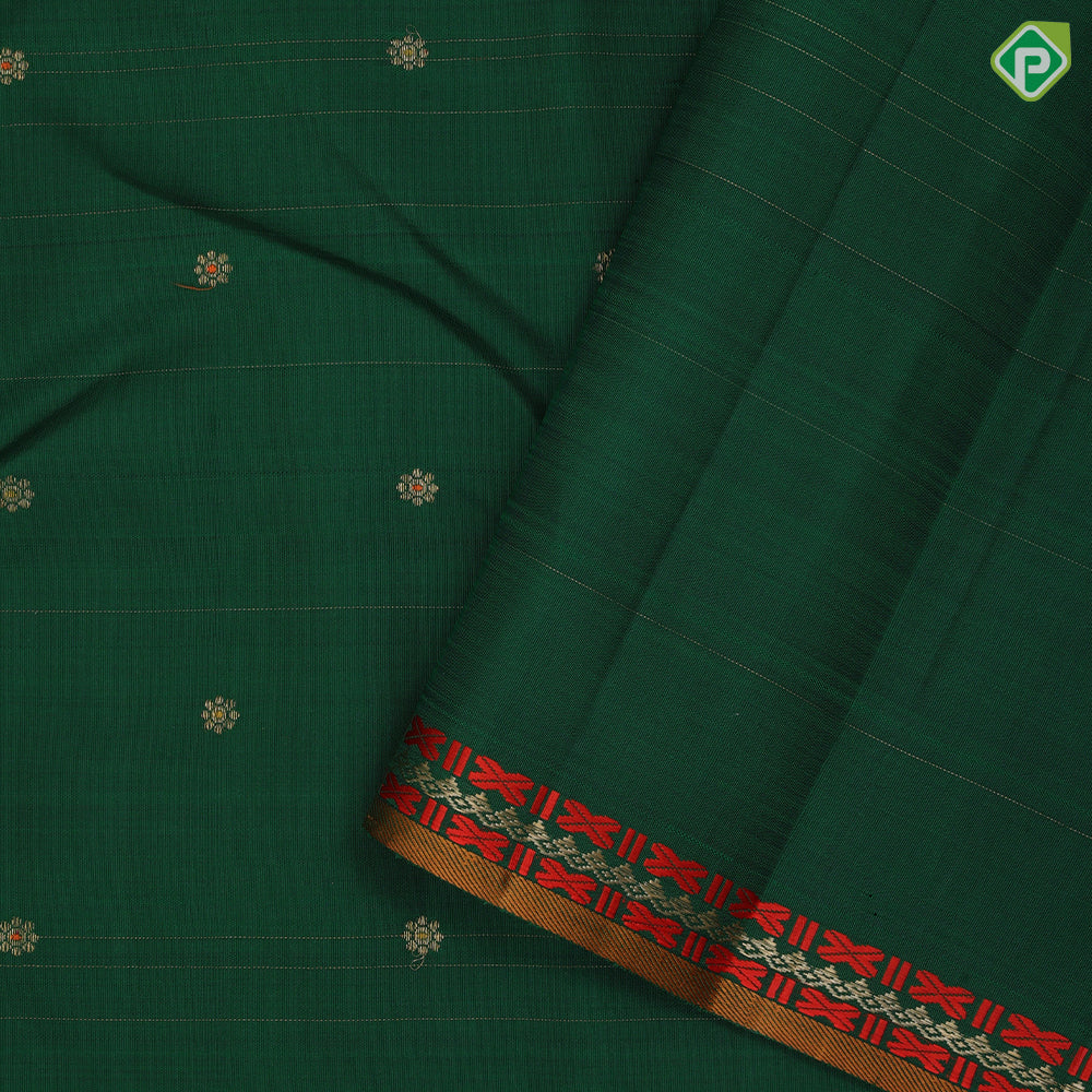 Dark Green Gold Zari Small Motif Design Edge Border Design Trendy Silk Saree
