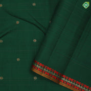 Dark Green Gold Zari Small Motif Design Edge Border Design Trendy Silk Saree