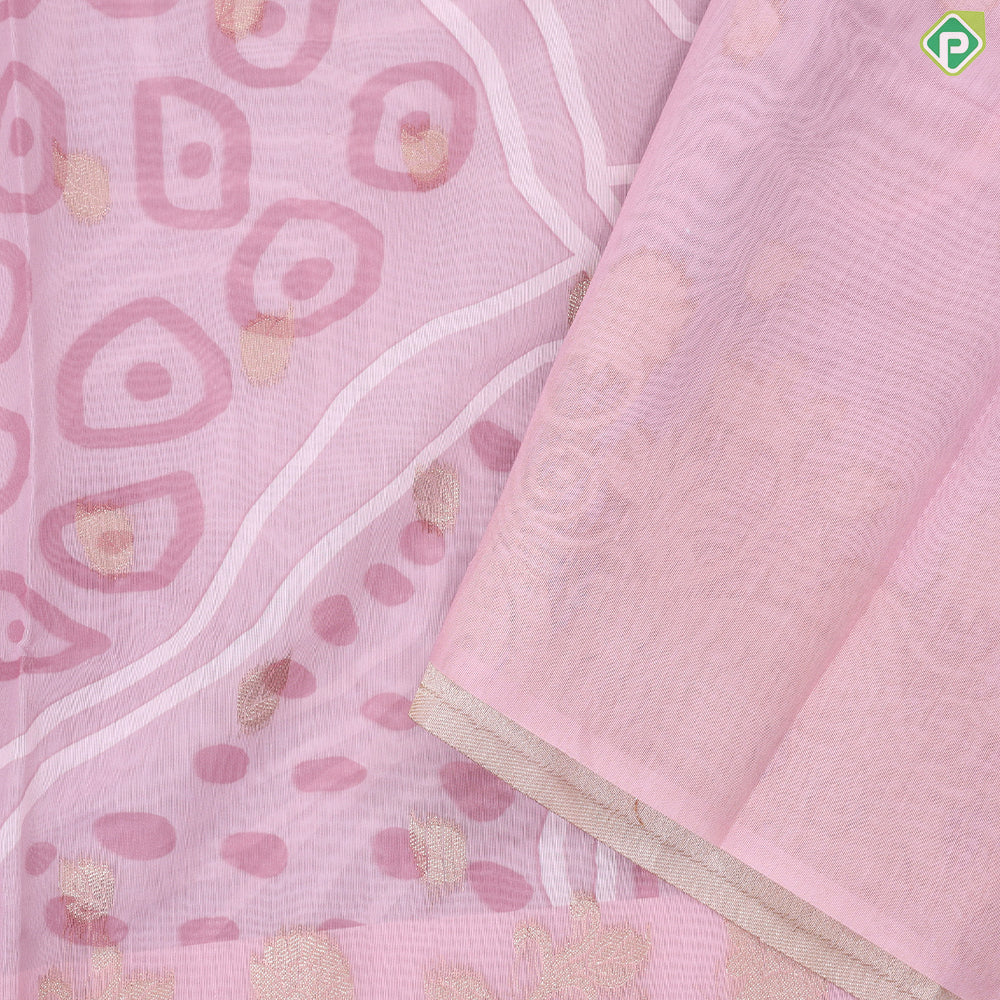 onion pink gold zari leaf and graphitic art design self gold zari floral creeper border fancy cotton saree