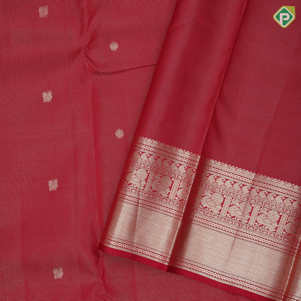 Red Gold Zari Vairaoosi Peacock Chagaram Butta Design Self Colour Mango Peacock Mayilkan Border Design Traditional Silk Saree