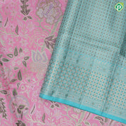 Flamingo pink multi color zari grand floral meena work rexona green rich border Exclusive grand bridal silk saree