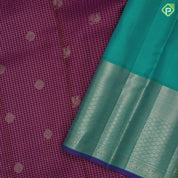 Purple Gold Zari Small Checks Peacock Chagaram Design Rama Green Mayilkan Floral Border Design Traditional Silk Saree