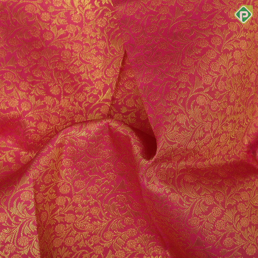 Pink gold zari grand floral design yellow gold zari border pattu paavadai lehanka