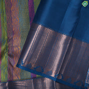 Multi color embossed flames design peacock blue copper zari border trendy silk saree