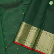Bottle Green Gold Zari Vairaoosi Small Flower Butta Self Colour Peacock Border Design Traditional Silk Saree